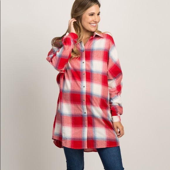 Pink Blush Maternity Small Red Plaid Button Up - Picture 1 of 1